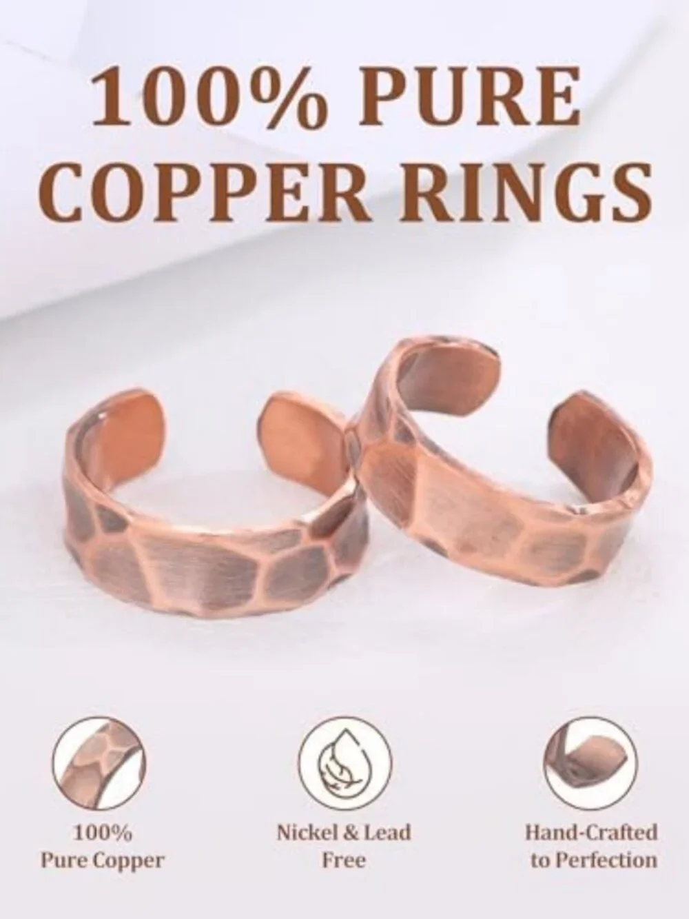 Handmade Adjustable Copper Rings for Men & Women - Solid Raw Tibetan Style
